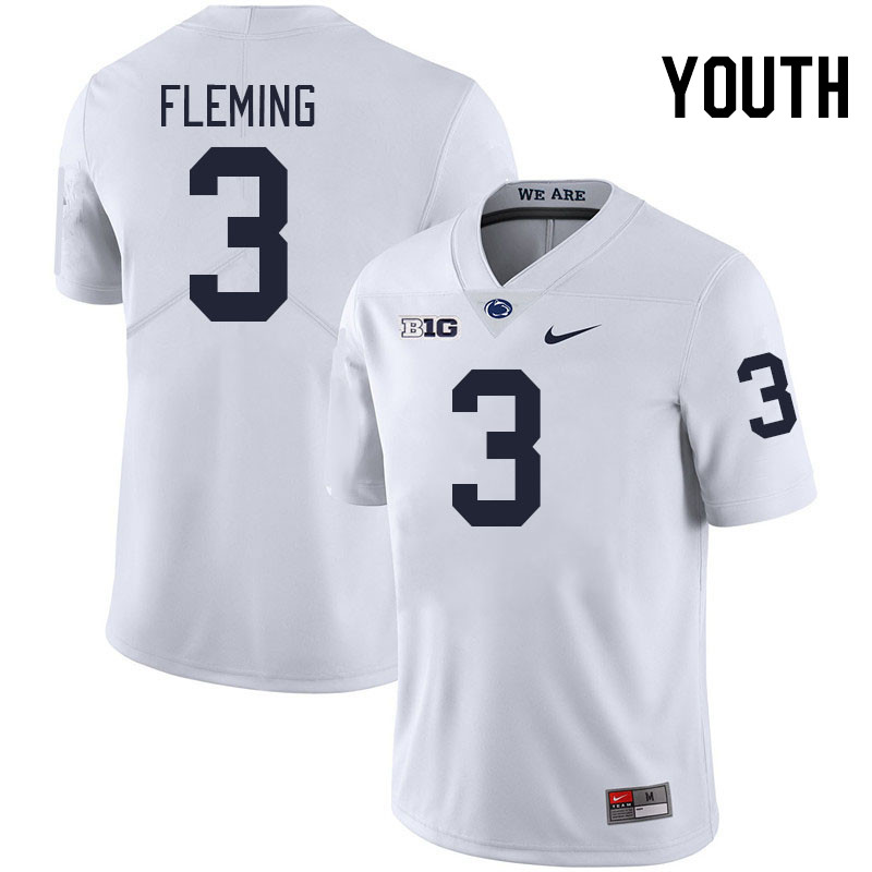 Youth #3 Julian Fleming Penn State Nittany Lions College Football Jerseys Stitched-White